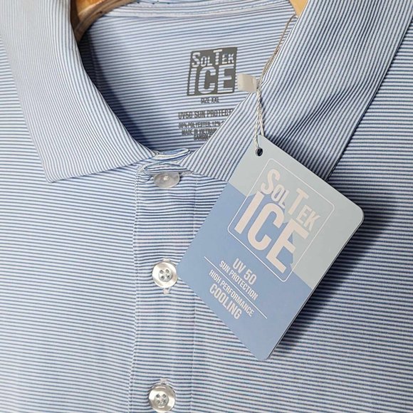 SanSoleil NEW Sol Tek Ice 2XL Blue Striped Men's‎ Long Sleeve Polo Shirt FLAW - Picture 4 of 6